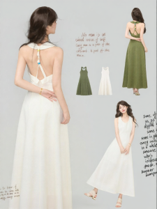 Keiko | Romantic French Style Neck-Hanging U-Neck Backless Lightweight Linen Dress