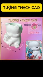Tô Tượng Thạch Cao chậu thú gấu bông ôm bé gái trồng sen đá xương rồng trang trí để bàn decor ( không kèm màu )