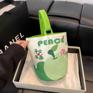 Portable Canvas Bucket Bag School Work Punch Card Handheld Cartoon Water Bucket Bag Full Moon Banquet Souvenir Cloth Bag