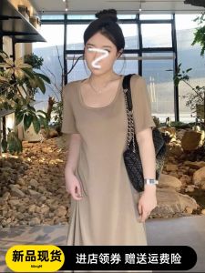 Đầm Thun Cổ Chữ U Đơn Giản Cỡ Lớn Cho Nữ Mùa Hè Dáng Chữ a Dài Vừa Phải Thường Ngày