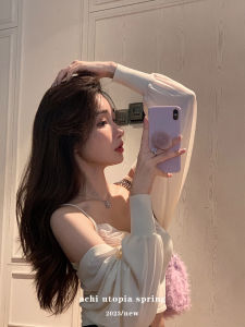 Achi 16 Needle Silk Wool White Knitted Wrap Women Summer Lazy Short Thin Cardigan Long Sleeve Pure Color Lyrca Wool Blend