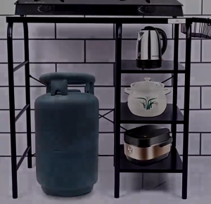 Gas Stove Kitchen Rack Metal Stand with LPG Tank Holder Storage Shelf Rice Cooker Organizer for Kitchen and Small Space