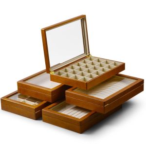 Oirlv Wooden Jewelry Ring Earrings Bracelet Watch Necklace Storage Case Jewelry Organizer Gold Jade Diamond Display Box X024