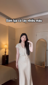 Đầm Lụa Có tay cổ tim dáng suông form dài không mút không dây kéoVáy lụa dài đi chơi đi làm dự tiệc sang chảnh