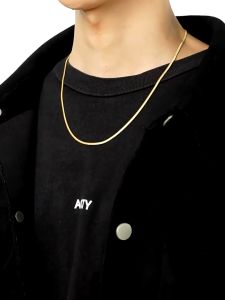 KALUNG PRIA WANITA TITANIUM GEPENG GOLD MODEL HIP HOP KOREA TERLARIS