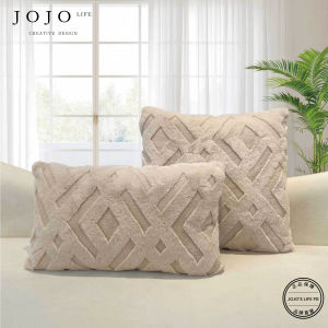 Pure Color Fluffy Embroidered Plaid 3D Pillowcase Office JOJOS L PD.block Home Decorative Cushion Cover Square Shape Modern Minimalist Style