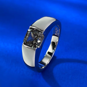 Solitaire Lab Grey Diamond Ring 100% Real 925 Sterling Silver Party Wedding Band Rings for Women Men Engagement Promise Jewelry silver ring with stone for men