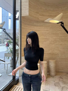 XIANGBAIWEI | American Style Black Half-Turtleneck Sleeve Mid-Shirt