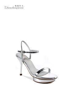 Silver High Heel Sandals Womens Thin Strap Waterproof Platform Not Tired Genuine Leather Elegant New 2025 Pair of Shoes