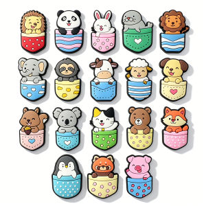 PVC Pocket Animal Shoe Charms Removable Hole Clog Buckles Cartoon Forest Animal DIY Sandal Decoration Holiday Gift