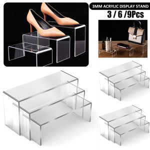 3/6/9Pcs Acrylic Display Stand Clear Jewelry Statue Model Pottery Display Riser Rack for Cupcake Perfume Doll Décor Organizer