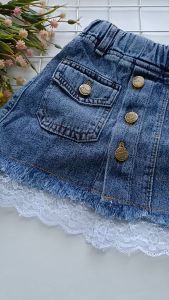 LITTLEKIMY Easter - Rok Jeans Anak Perempuan Rok Renda Denim Bio Sandwash Usia 1 - 5 Tahun