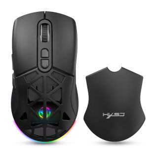 HXSJ | Wireless Mouse with RGB Lighting - Rechargeable 2.4G Optical Right-Handed Design Dual Mode Wireless Mouse for Gaming & Office