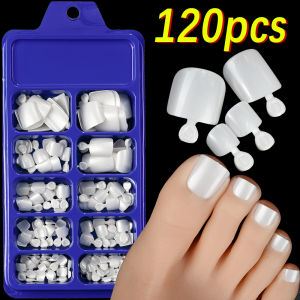 120Pcs Pearl White False Toenails Short Square Press On Toe Nails Tips Full Cover for Summer Artificial Fake Toenail Extension 1