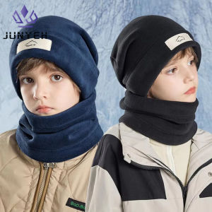 Kids Winter Hat Scarf Set with Ear Flaps for Boys Girls Velvet Outdoor Cold Weather Beanie with Fleece Lining Warm Accessories