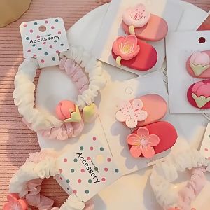 【Pharaoh🎀COD】Bunga Lucu Aksesori Rambut Manis Gadis Poni Klip Anak Merah Muda Rambut Rambut Karet Band