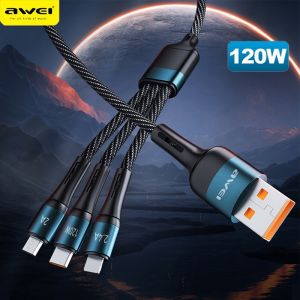 Awei CL-971 สายชาร์จ 3 ใน 1 สายชาร์จไฟฟ้าไมโคร USB ประเภท C สายไนล่อนถัก 1.2 เมตรสายข้อมูลสนับสนุน Apple Iphone Andriod