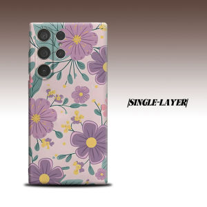 purple pink floral leaf For Samsung Galaxy S26 S25 S24 A56 A36 Dual Layer Luxury Fashion Full Lens Protective Case