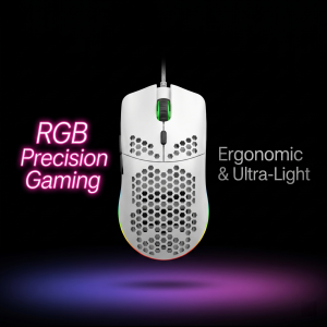 HXSJ | 6 Buttons RGB PC Gaming Mouse USB Wired - Black/White High Sensitivity Ergonomic Optical Plug N Play