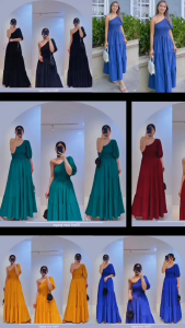 MAXI DRESS SMOCKING ONE SIDE PUFF SLEEVE DRESS [555566]