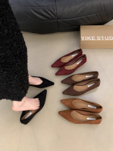 Retro Low Heel Pointed Toe Slip-On Shoes Womens Fashion Spring Autumn Velvet Commuter Shoes Comfortable Casual Loafers