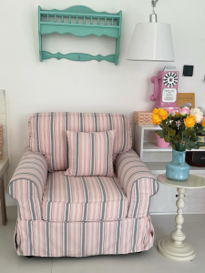 Nordic Modern Fully Washable Fabric Sofa French Vintage Single Double Pink Striped Couch for Homestay Coffee Shop Comfortable