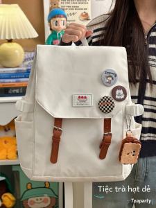 INS สไตล์ญี่ปุ่นผู้หญิงขนาดใหญ่ความจุกระเป๋าสะพายคู่ Casual Zipper ปิดซับโพลีเอสเตอร์ Anti-Splashing กันน้ํา