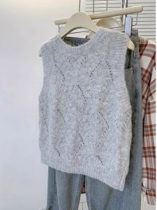 Retro Versatile Knitted Sweater Vest Womens Spring Autumn Design Hollow out Slim Fit Sleeveless Tank Top Trendy Top