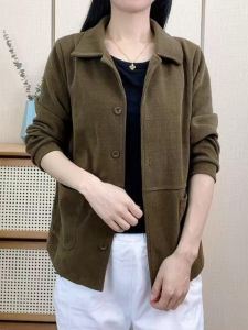 Spring Autumn Casual Fashion Womens Jacket Slimming Meat Covering Top Z Mommy Style Loose Fit Long Sleeve Button up Coat