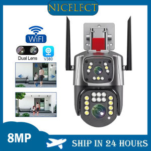 NICELECT V380Pro WIFI CCTV camera dual lens 4K 8MP wireless outdoor surveillance camera two-way call IA mobile tracking color night vision waterproof