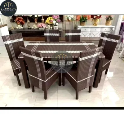 Set Meja Makan Rotan Sintetis 6 Kursi Free Jok Duduk