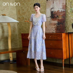 ON&ON | Summer Korean Style Retro Beaded 3D Embroidery Floral Printed Dress