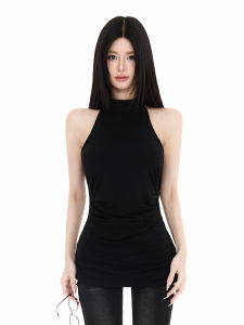 Áo Vest Không Dây Màu Đen Cho Nữ Mùa Hè 2025 Áo Chui Đầu Cổ Chữ V Tay Ngắn Thường Ngày Thời Trang Đường Phố Cho Thanh Thiếu Niên