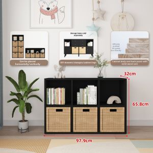 KEBIXIONG | Black Wooden Free Combination Japanese Style Storage Cabinet