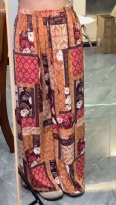 Ladys patchwork vintage print wide-leg pants high-waisted Straight-leg boho pants for women girls long pants