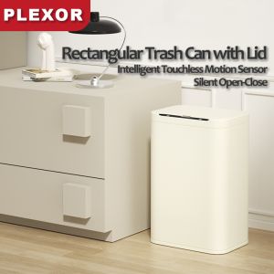 Plexor 13L/20L Rectangular Intelligent Trash Can with Lid Stainless Steel Waterproof Motion Sensor Smart Trash Bin Wide Open Smart Automatic Garbage Cans Induction Dust Bin for Bedroom Office Living Room