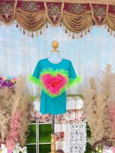 เสื้อยืดหัวใจฟูๆ แต่งมุ้ง สีสันสดใส