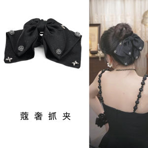 [Kou Luxury Grip] Vintage Satin Double Layer Big Bow Bean Bag Ponytail Grip Hepburn Style Hair Display Hair Accessories