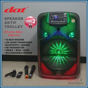 SPEAKER AKTIF TROLLEY PORTABLE 15 INCH DAT DT 1511 ECO+ FIREFLY / TRANSPARAN DT1511 DT-1511 BLUETOOTH