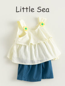 Summer Sweet Lady Girl Flower Strap Vest Shorts Two-Piece Set Baby Girl Sleeveless Outfit Cotton Fabric Love Expression