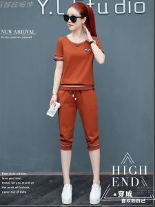 Bộ Đồ Thể Thao Chạy Bộ Mùa Hè 2025 Mới Cho Nữ Bộ Đồ Thể Thao Giản Dị Rộng Rãi Tay Ngắn Quần Dài Năm Phần Thời Trang