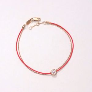 Chow Sang Sang 周生生 PROMESSA Love Knot 18K Rose Gold Diamond Bracelet with Red Thread 87070B
