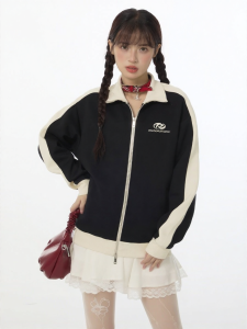 Gbiaior | American Retro Casual Lazy Style Patchwork Raglan Sleeve Autumn Spring Jacket