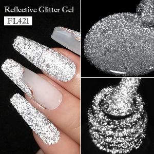 FOUR LILY 7ml Reflective Glitter Gel Nail Polish Shining Sparkling Gorgeous Silver Effect Semi-permanent Gel Nail Art Manicure