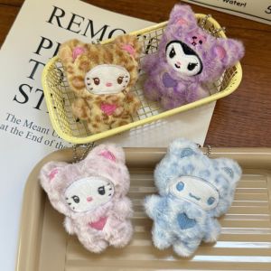 clu Sanrio Hellokitty Leopard Print Plush Doll Keychain Bag Charm stuffed toy plushie toys for kids girl ulc