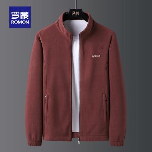 ROMON | Lomond Mens Fleece Jacket Zipper Cardigan Thick Warm Lamb Velvet Stand Collar Autumn Winter New Style Casual Fashion Polyester Fiber