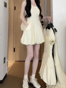 Váy Ngắn Chữ a Không Tay Kiểu Pháp Cỡ Lớn Mùa Hè Cho Nữ Váy Ngắn Bó Eo Thanh Lịch Chất Liệu Cotton Pha Trộn