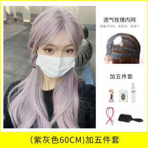 Wig Womens Long Hair Purple Internet Hot Anchor Same Style Nature Color Realistic Long Straight Hair Daily Purplish Gray Full-Head Wig