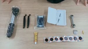 Bicycle Repair Kit Bag with 16 in 1 Tire Repair Patch Tool and Mini Pump Bike Parts Accessories Complete Set