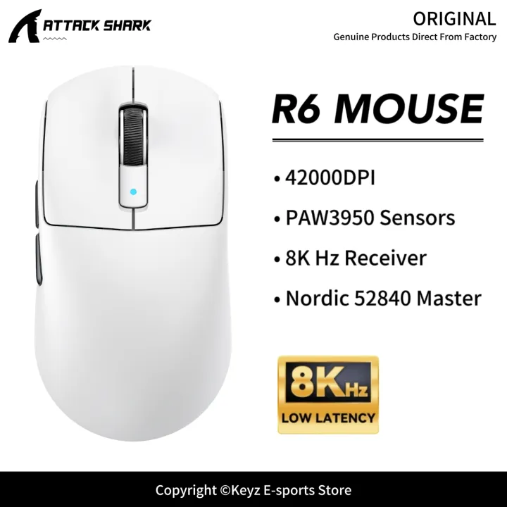 ATTACK SHARK | ATTACK SHARK R6 Ultra-Light Gaming Mouse PAW3950 42000DPI OMRON Optical Switch 8KHz Tri-Mode Wireless Mouse